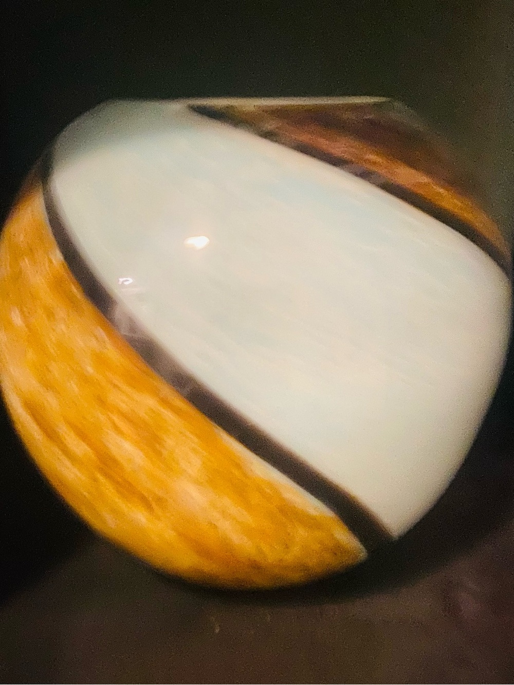 Handmade Decorative Glass Orb - White and Amber Home Art